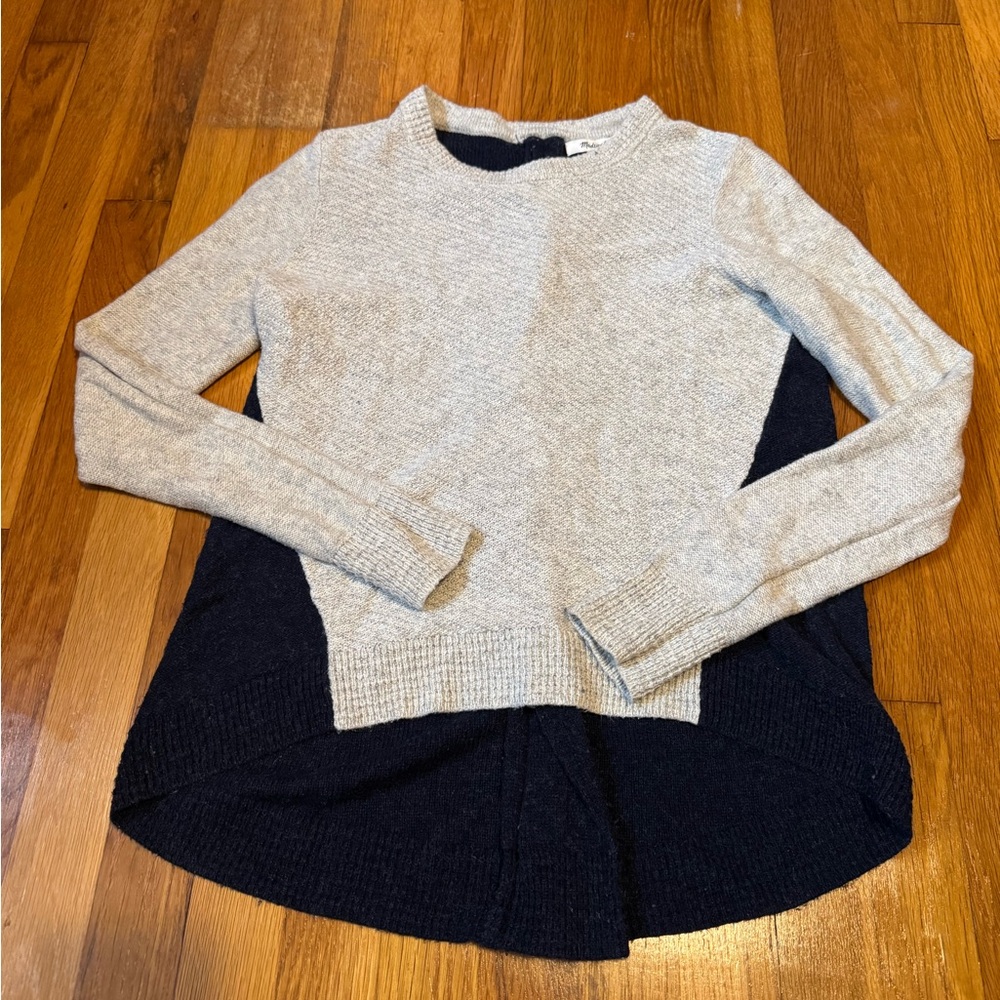 madewell montford colorblock navy and grey sweater with zipper in the back - Picture 2 of 8